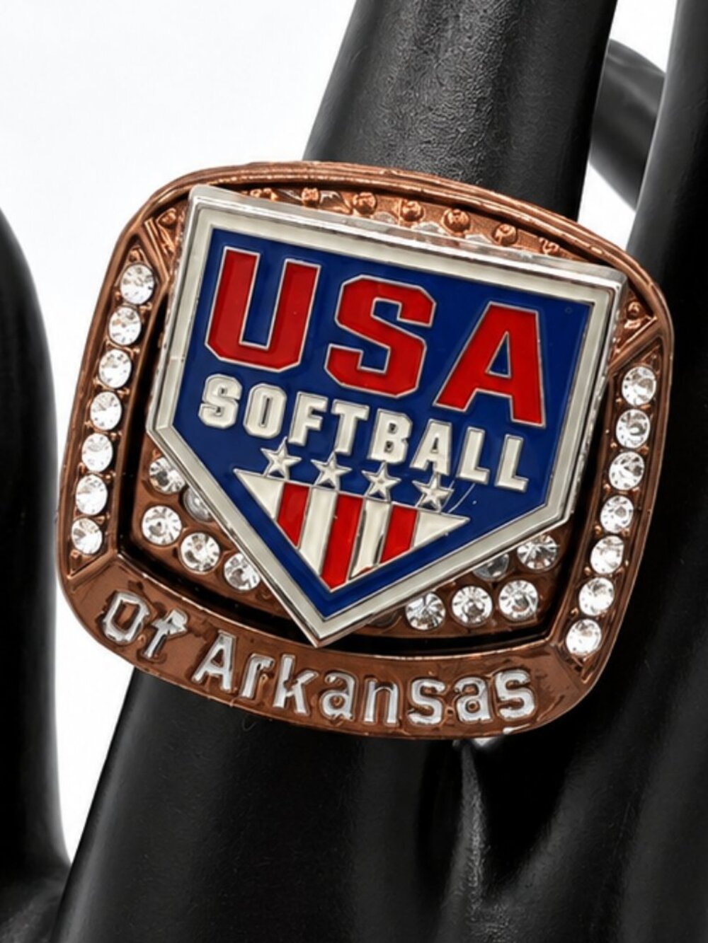 USA Softball of Arkansas Large Rhinestone Statement Ring Size 9